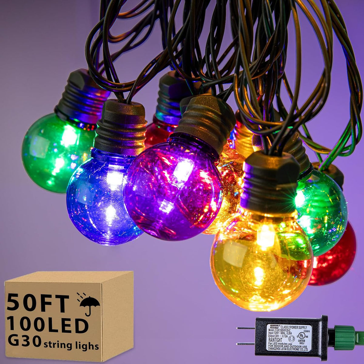 100 LED 50Ft Globe Christmas Lights Outdoor, Round G30 Christmas Small Balls Lights, Connectable Waterproof, Backyard