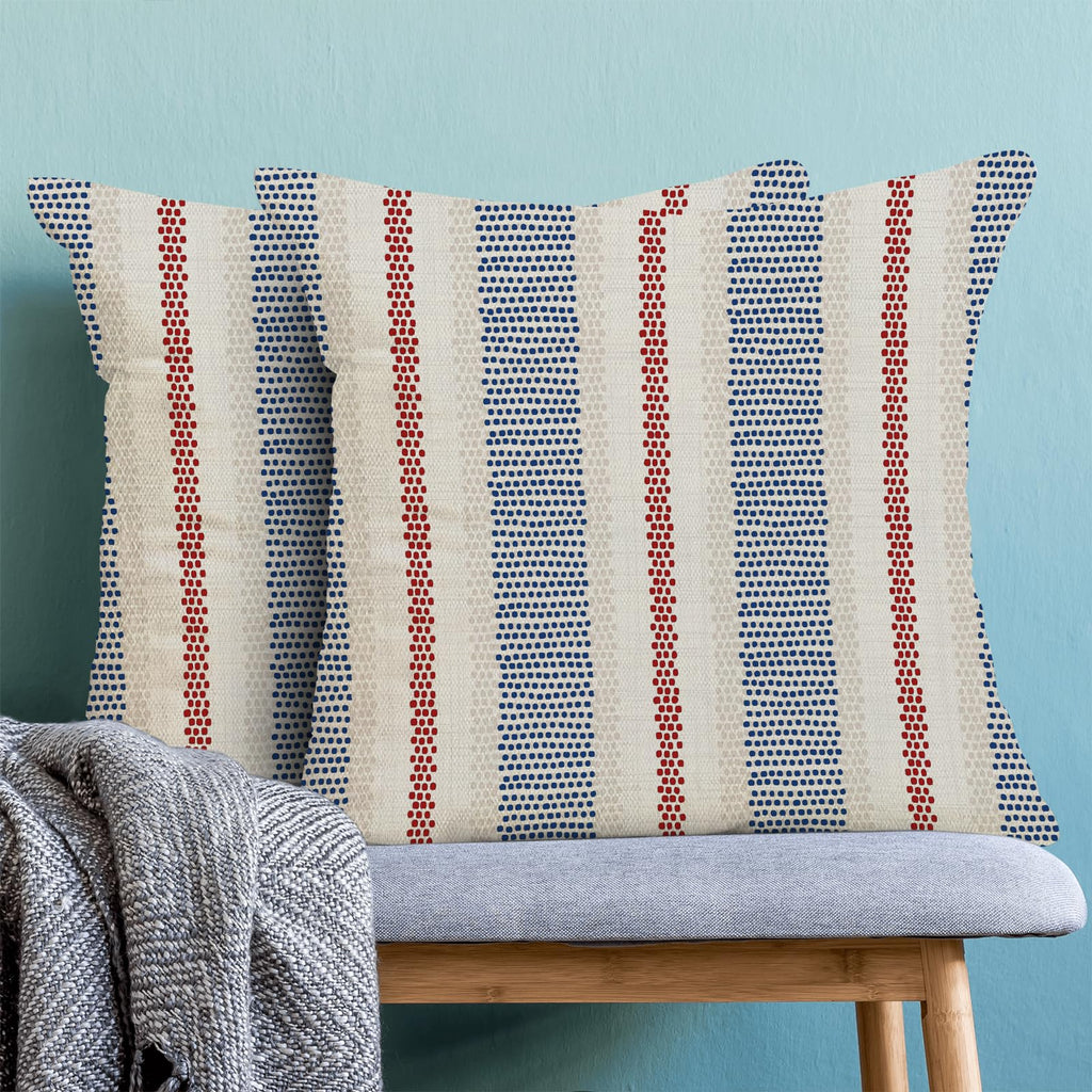 4th of July Summer Outdoor Pillow Covers 20 x 20 Inch, Blue Red Polka Dots Striped Decor Throw Pillows for Couch Bed