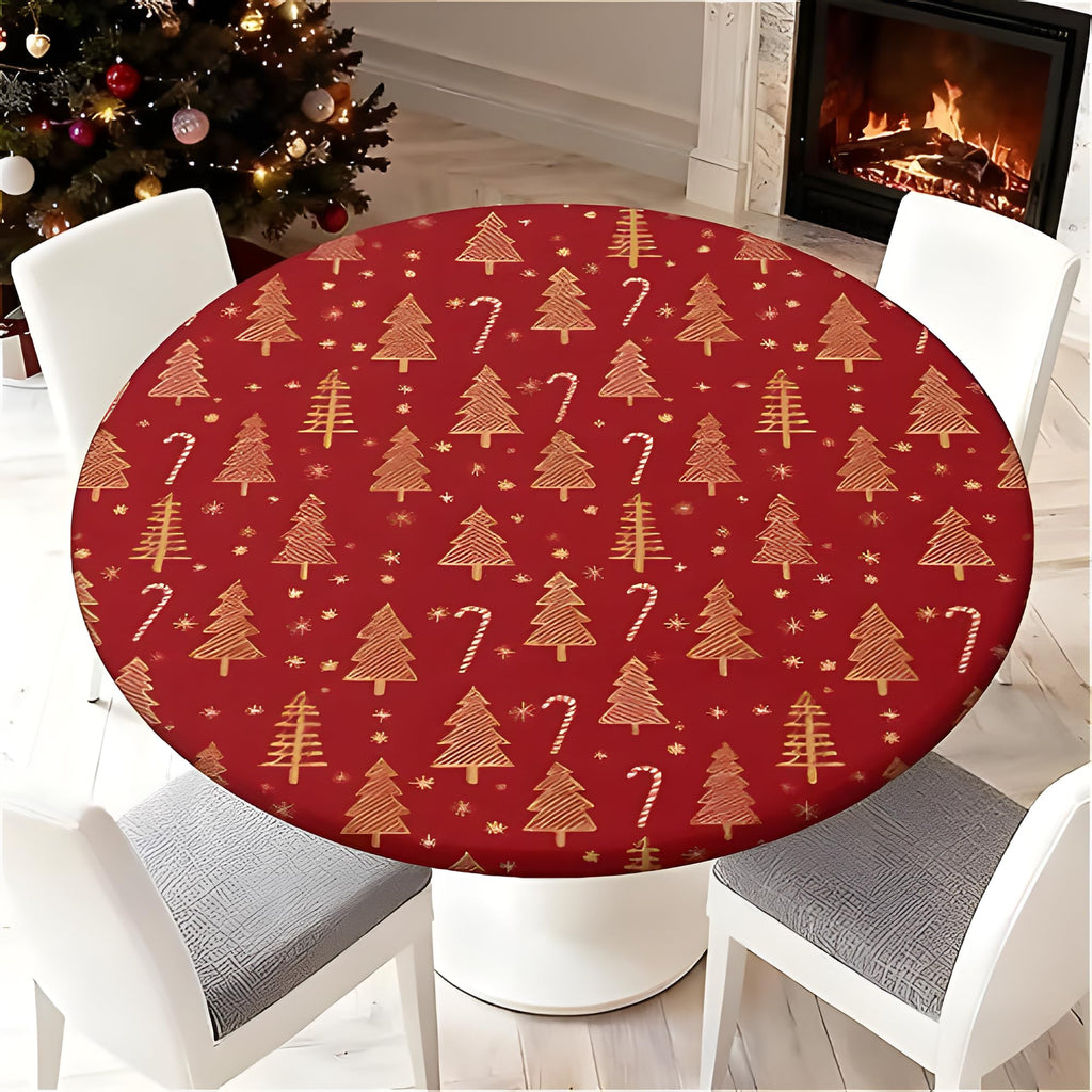 Christmas Tablecloth Round Fitted Tablecloth Fits 37"-44" Tables