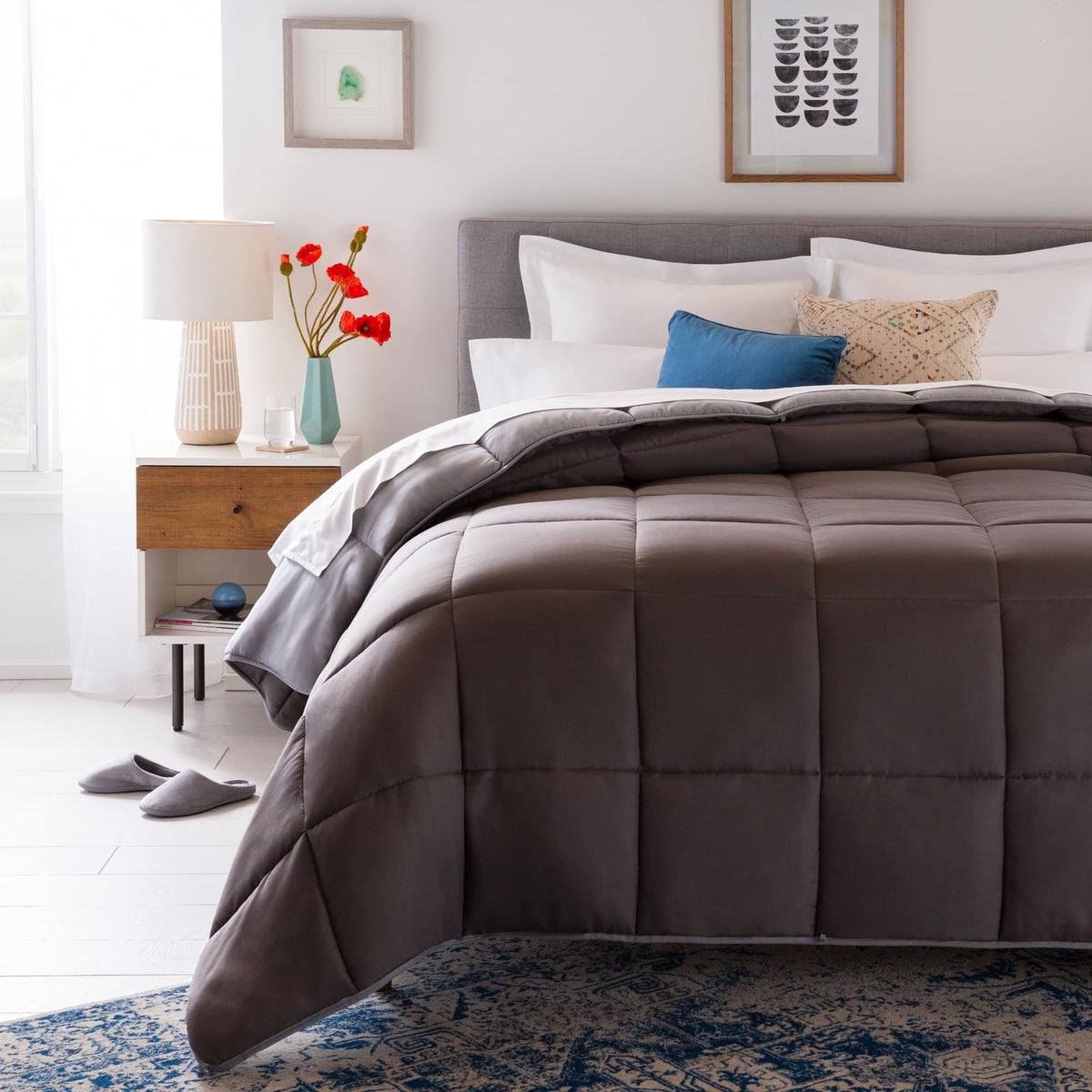 All-Season Down Alternative Comforter, Stone/Charcoal