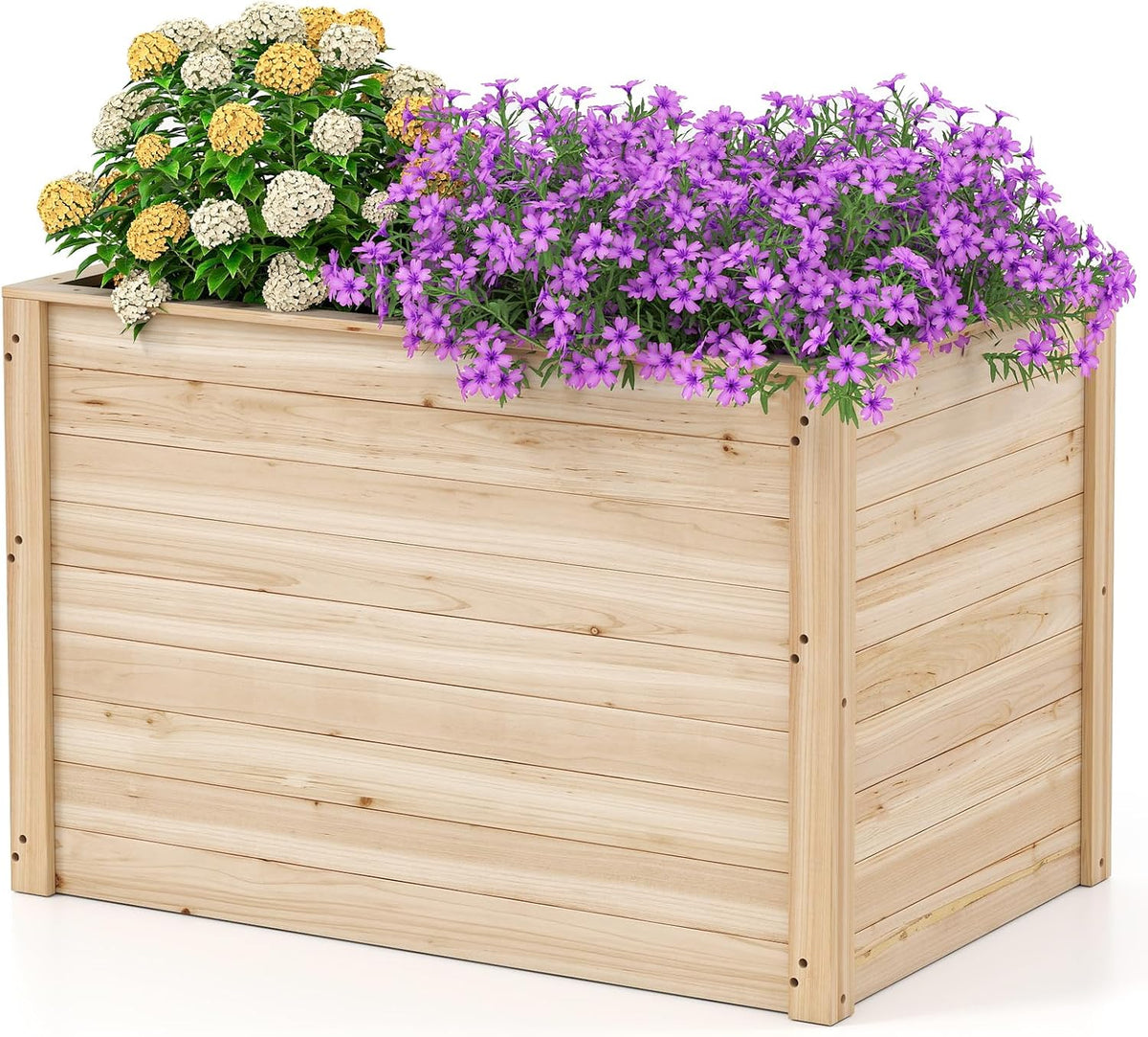 Wood Raised Garden Bed, 40"x25"x26" Elevated Planter Box w/Open-Ended Base for Deep-Rooted Plant Vegetable Fruit