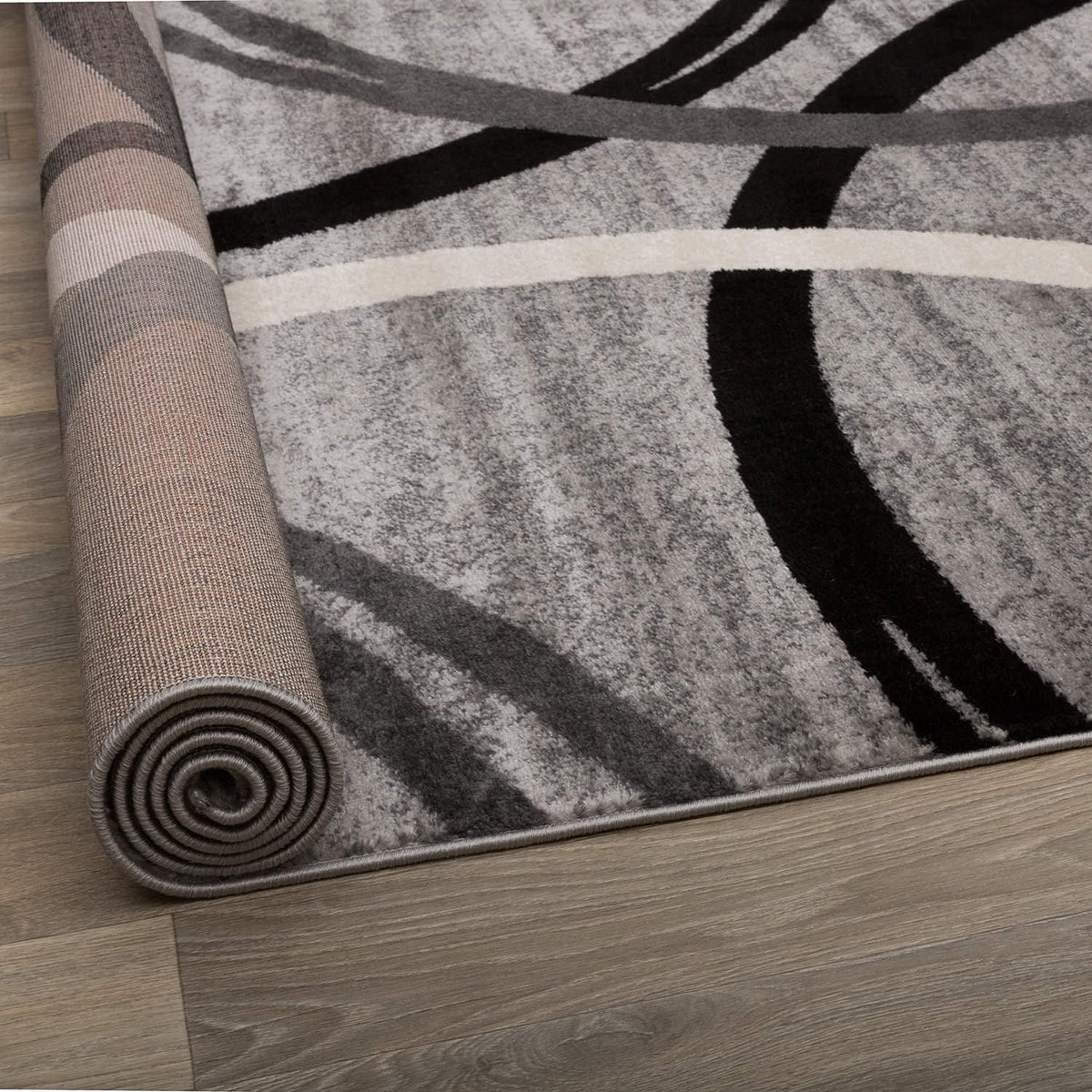 Wavy Circles Fade-Resistant Living Room Area Rug Gray