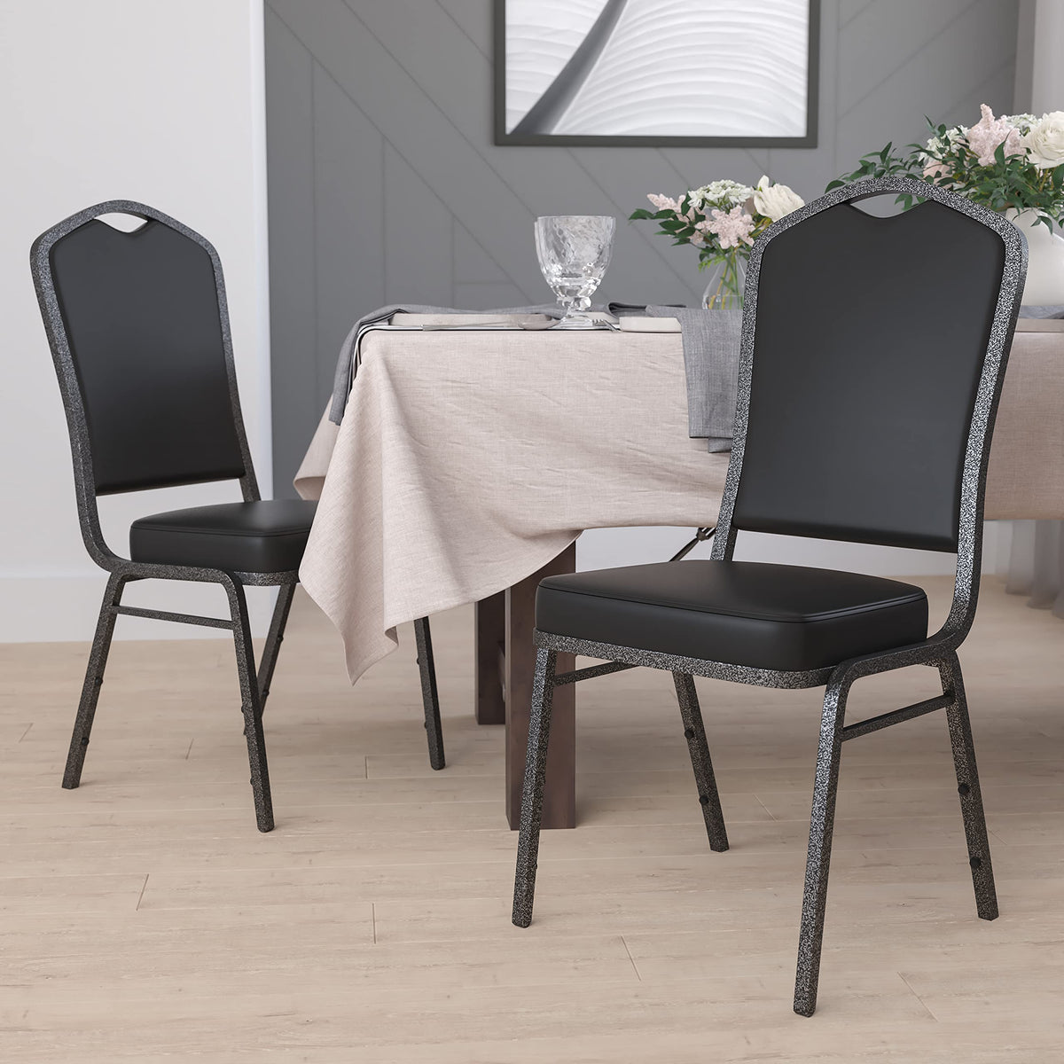 Hercules Crown Back Stackable Banquet Chair, Silver, 4-Pack