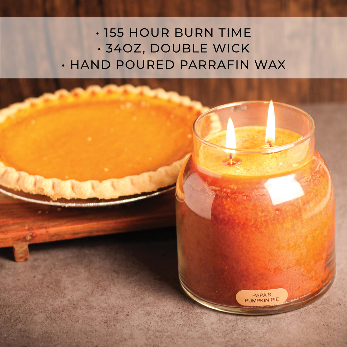 Papa's Pumpkin Pie - 34oz Papa Scented Candle Jar with Lid - Keepers of the Light - 155 Hours of Burn Time, Gift for