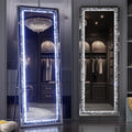 65"×22" LED Full-Length Mirror Crystal Crush Diamond, Wall Mounted Diamond Mirror Leaning Bedroom Dimming & 3 Color