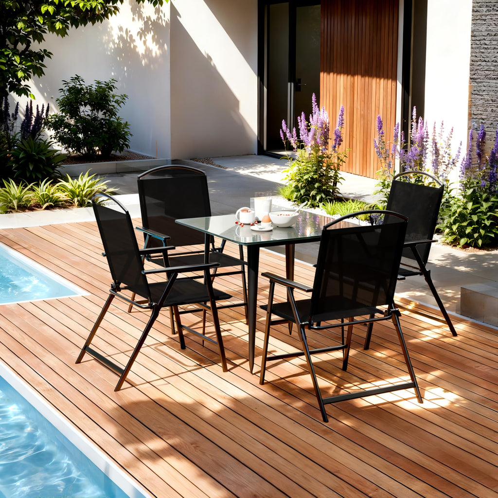 Outdoor Folding Patio Dining Chairs Set of 4 With Armrest Heavy-Duty Lightweight Protable Foldable Patio Sling Chair
