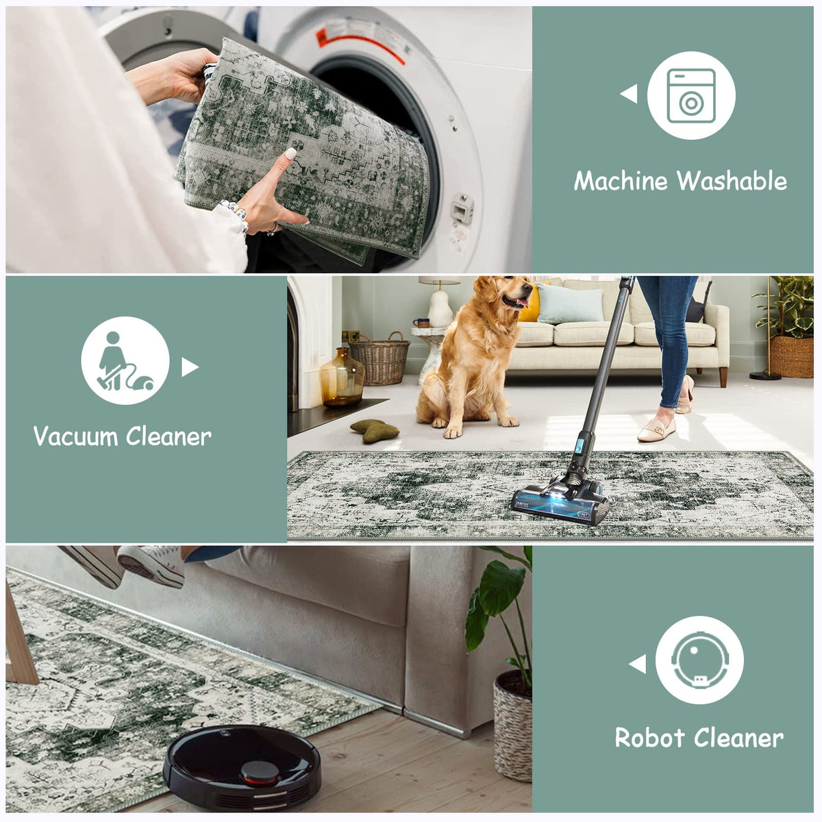 Ultra-Thin Washable Runner Rug - Rug Runners s Non Slip Stain Resistance, Vintage Non Shedding Indoor Throw Carpet