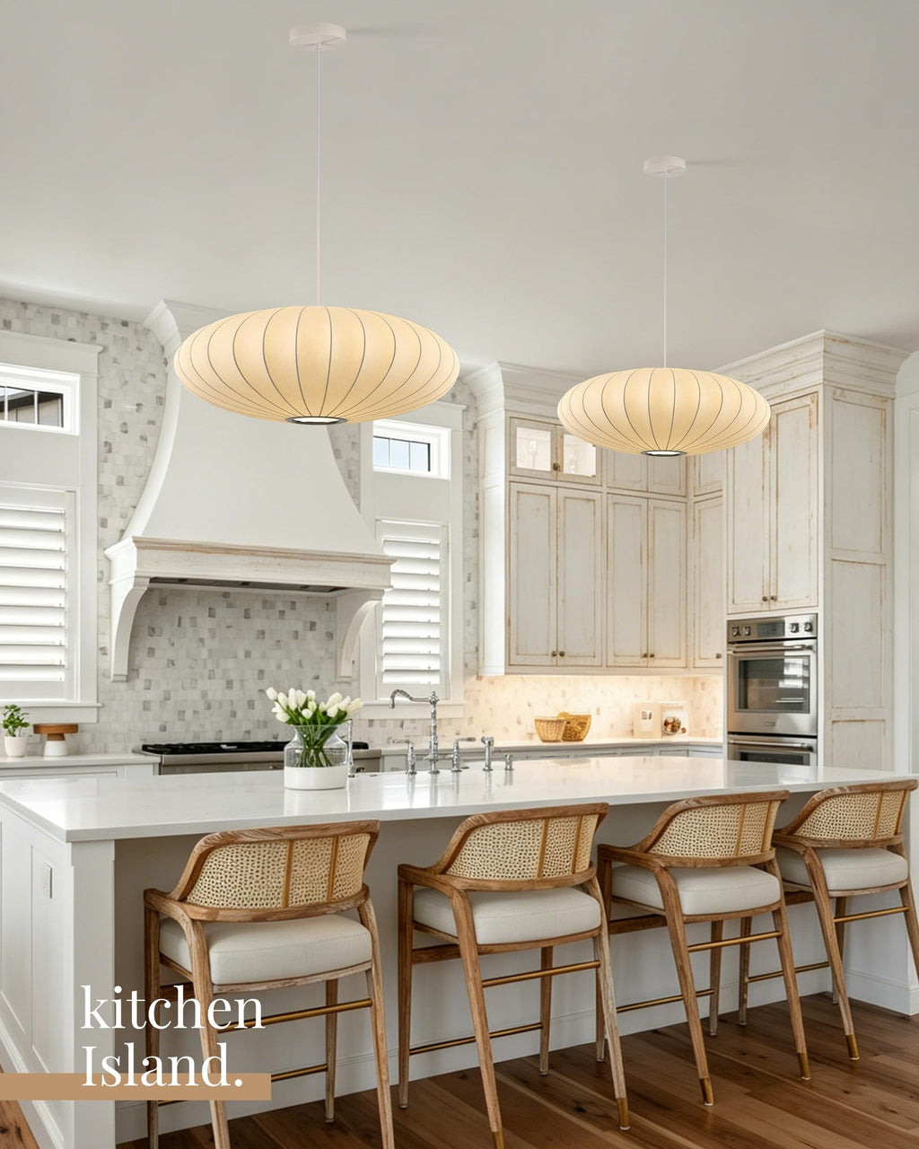 Inspired Nelson Style Lantern Pendant Light White Imitation Silk Bubble Saucer 23.6in