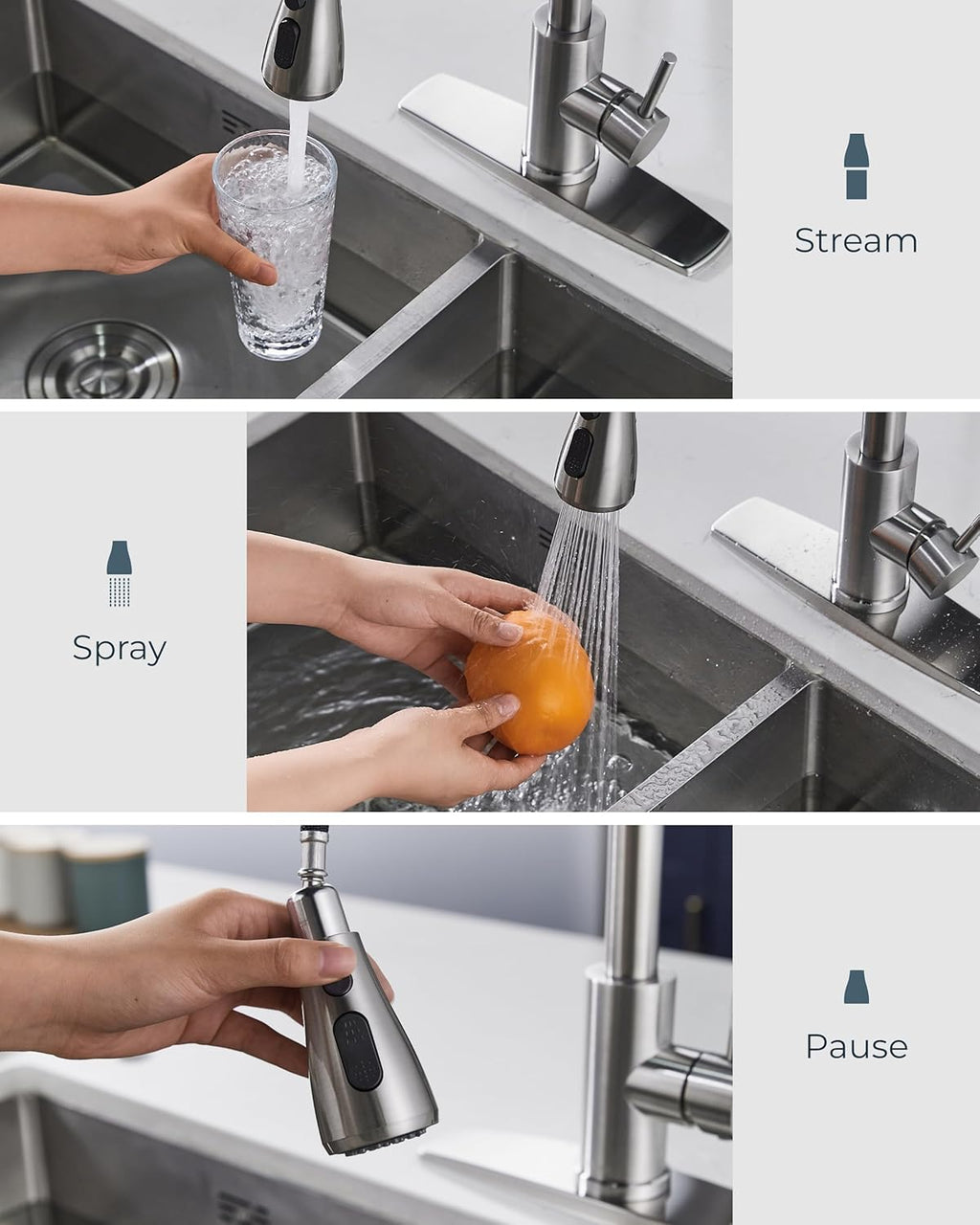 Kitchen Faucets with Pull Down Sprayer, Brushed Nickel High Arc Single Handle Stainless Steel Bar Sink Faucet with Deck Plate for 1 or 3 Hole, Suitable for Farmhouse RV Camper Laundry