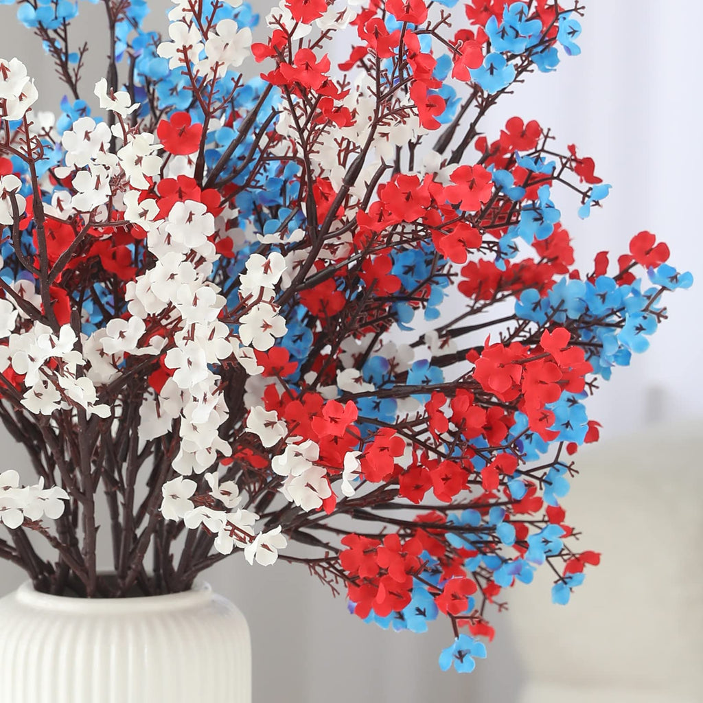 10 Pcs 4th of July Flowers Artificial Babys Breath Fake Silk Red White Blue Patriotic Flowers for Independence Day