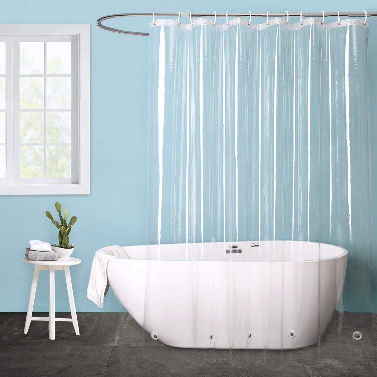 Clear Shower Curtain Liner 72x76inches Long with 5 Magnets, Heavy Duty Weighted Thick PEVA Shower Liner, Transparent