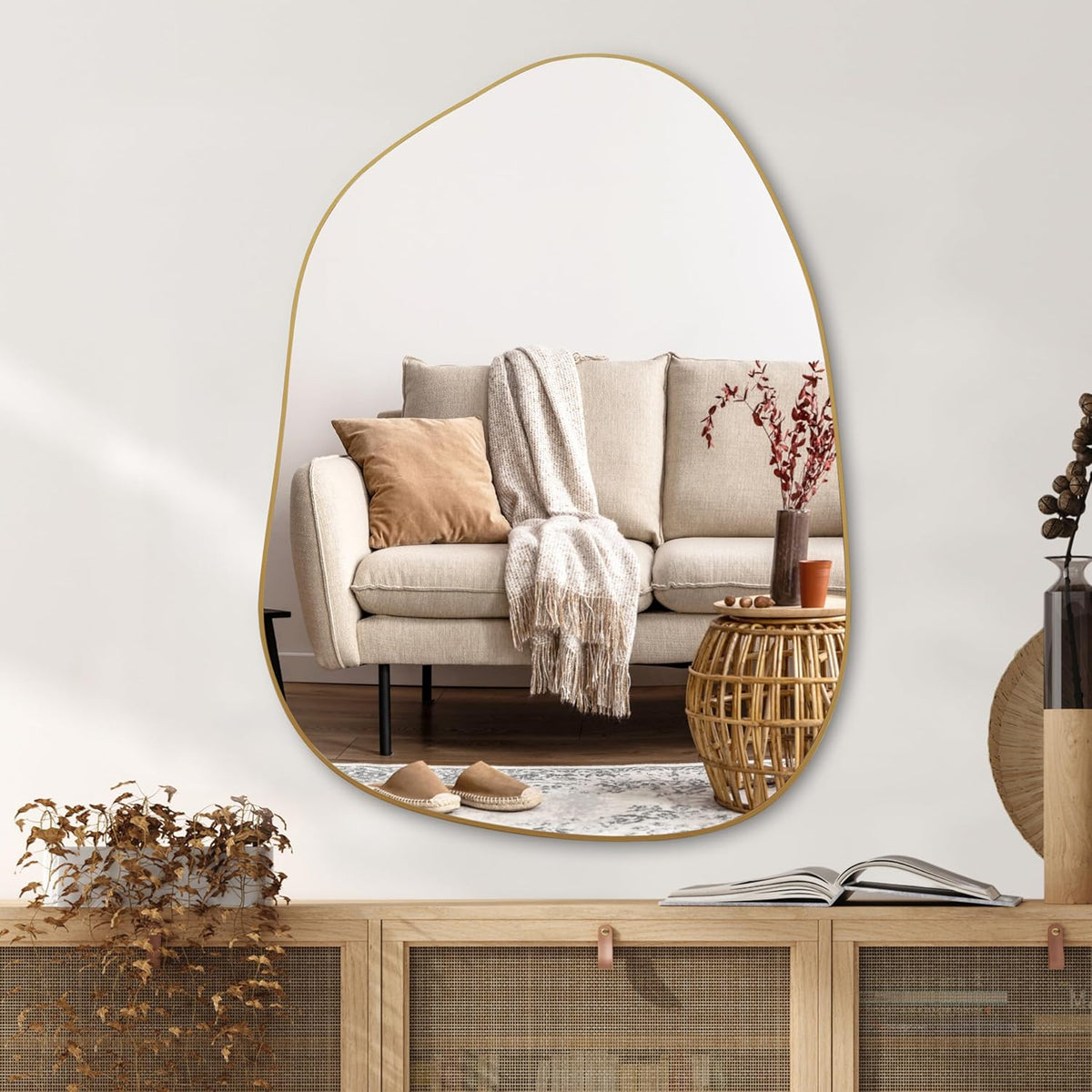 Irregular Wall Mirror Asymmetrical Mirror, 32''x24'' Gold Mirror Bedroom Living Room Entryway, Decorative Modern Boho