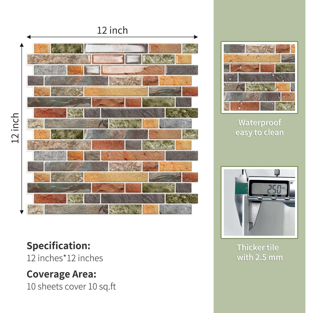 10 Sheets Thick Peel and Stick Kitchen Backsplash Tiles