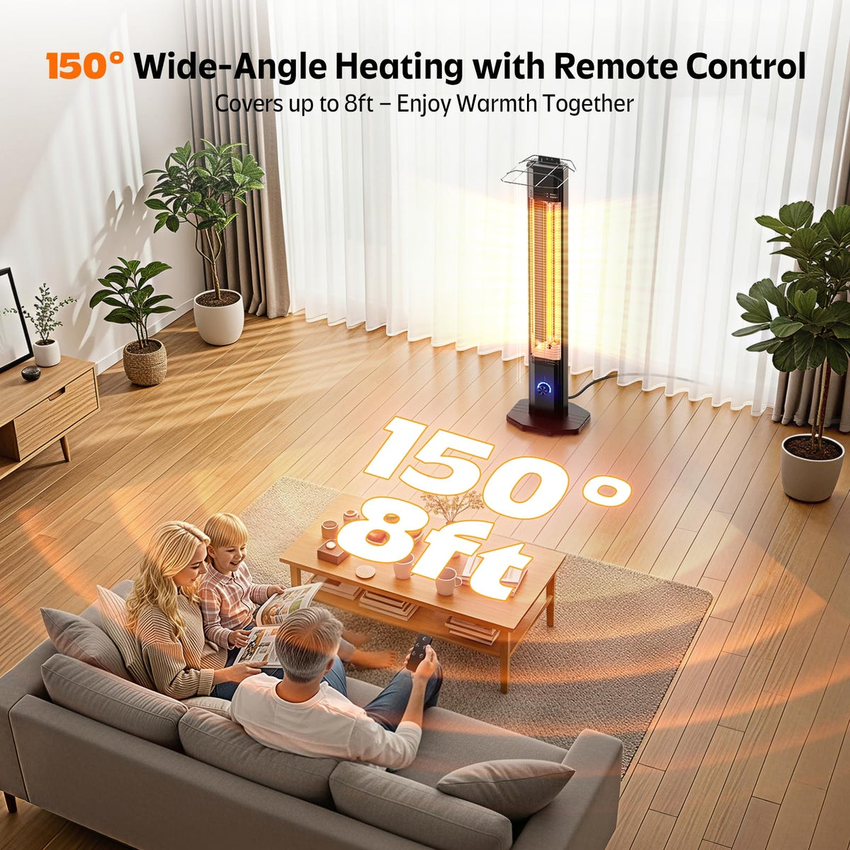 Outdoor Electric Patio Heater, 42-inch 1500W Infrared Tower Heater with 9 Heat Settings & 9H Timer, IPX5 Waterproof