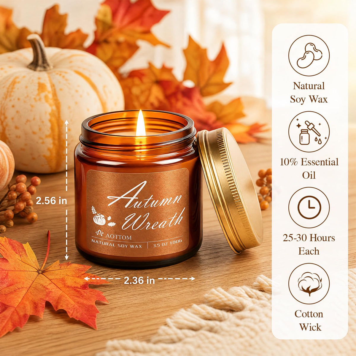 Fall Scented Candles, 6 Pack Fall Candles Scented Natural Soy Wax