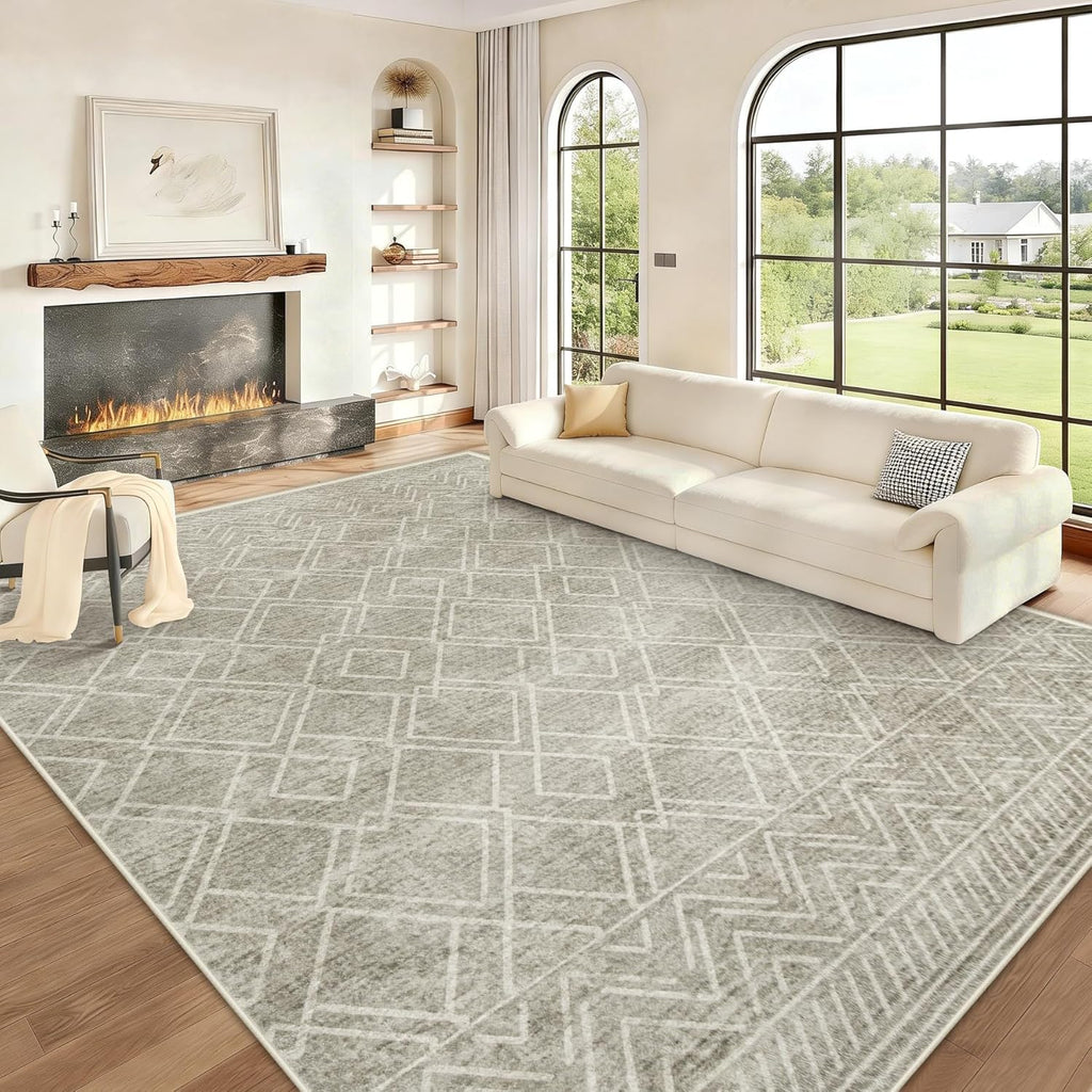 Area Rugs Living Room Rug: Washable Geometric Moroccan Neutral Rugs Boho Modern Non Slip Area Rug Large Soft