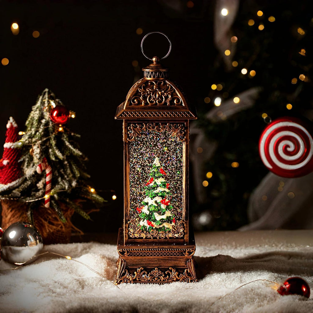 Rotating Christmas Tree Christmas Snow Globes Cardinal Music Water Glitter Lantern Holiday Decorations Gifts