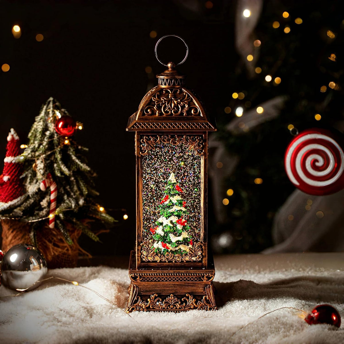 Rotating Christmas Tree Christmas Snow Globes Cardinal Music Water Glitter Lantern Holiday Decorations Gifts