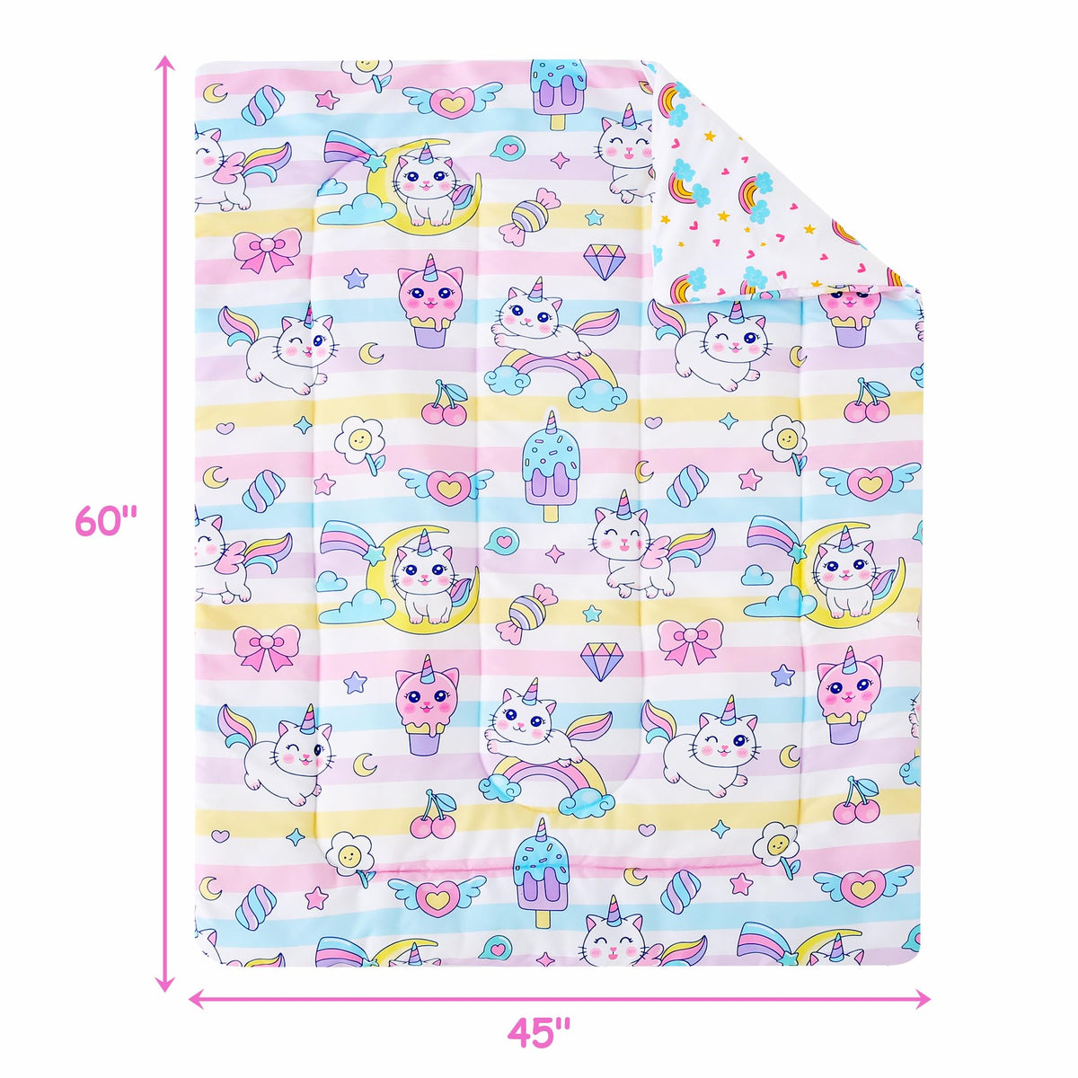 Toddler Bedding Sets for Girls,4 Pieces Cat Rainbow Printed