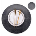 Set of 8 Faux Leather Round Placemats and Coasters, 13''and 3.9'', Black