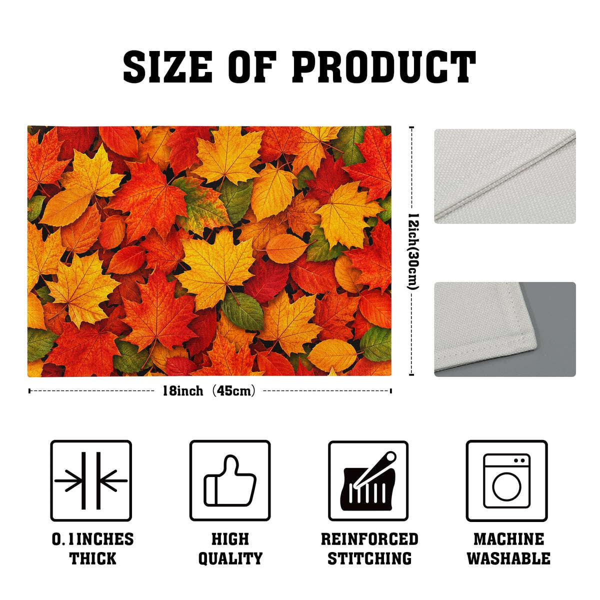 Fall Placemats 12×18 Inches Set of 4 Autumn Leaves Festival Indoor Kitchen Dining Table Place Mats Party Decoration