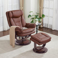 Modern Reclining Swivel Lounge Chair and Ottoman — Brown Faux Leather