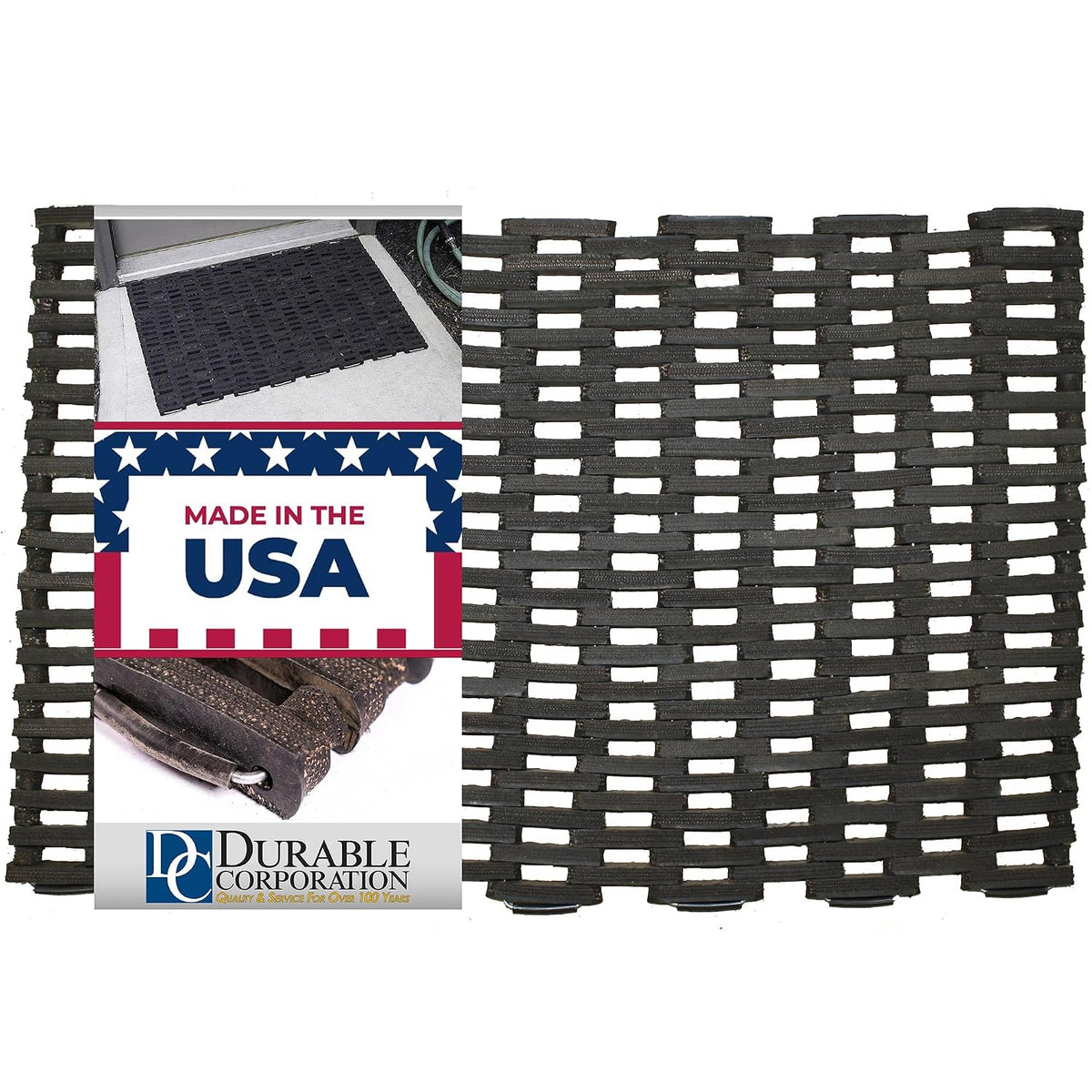 Durite Outdoor Entrance Mat, Recycled Rubber Tire-Link Doormat, Heavy Duty Straight Weave Drainage Mat, Black, 20" x