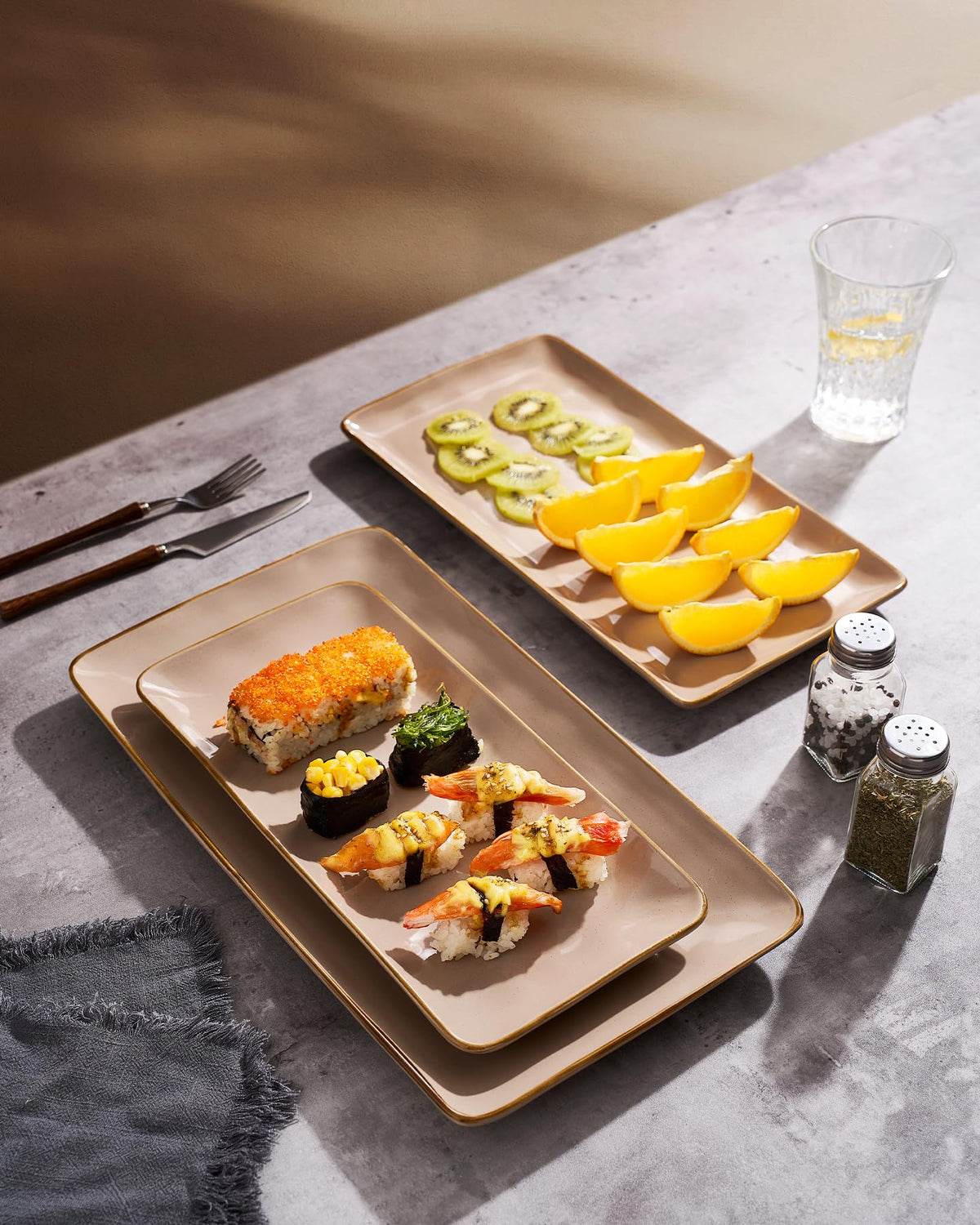 Serving Platters Set of 3 Sizes - Rectangular, Cinnamon Brown