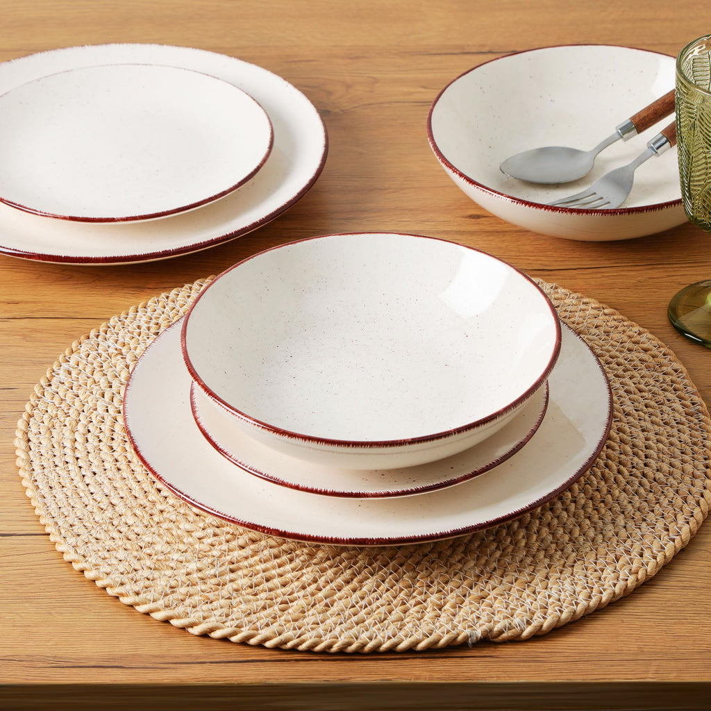Stoneware Dinnerware Sets, 18 Piece Glossy Plates and Bowls Sets, Scratch Resistant Dishes, Microwave & Dishwasher