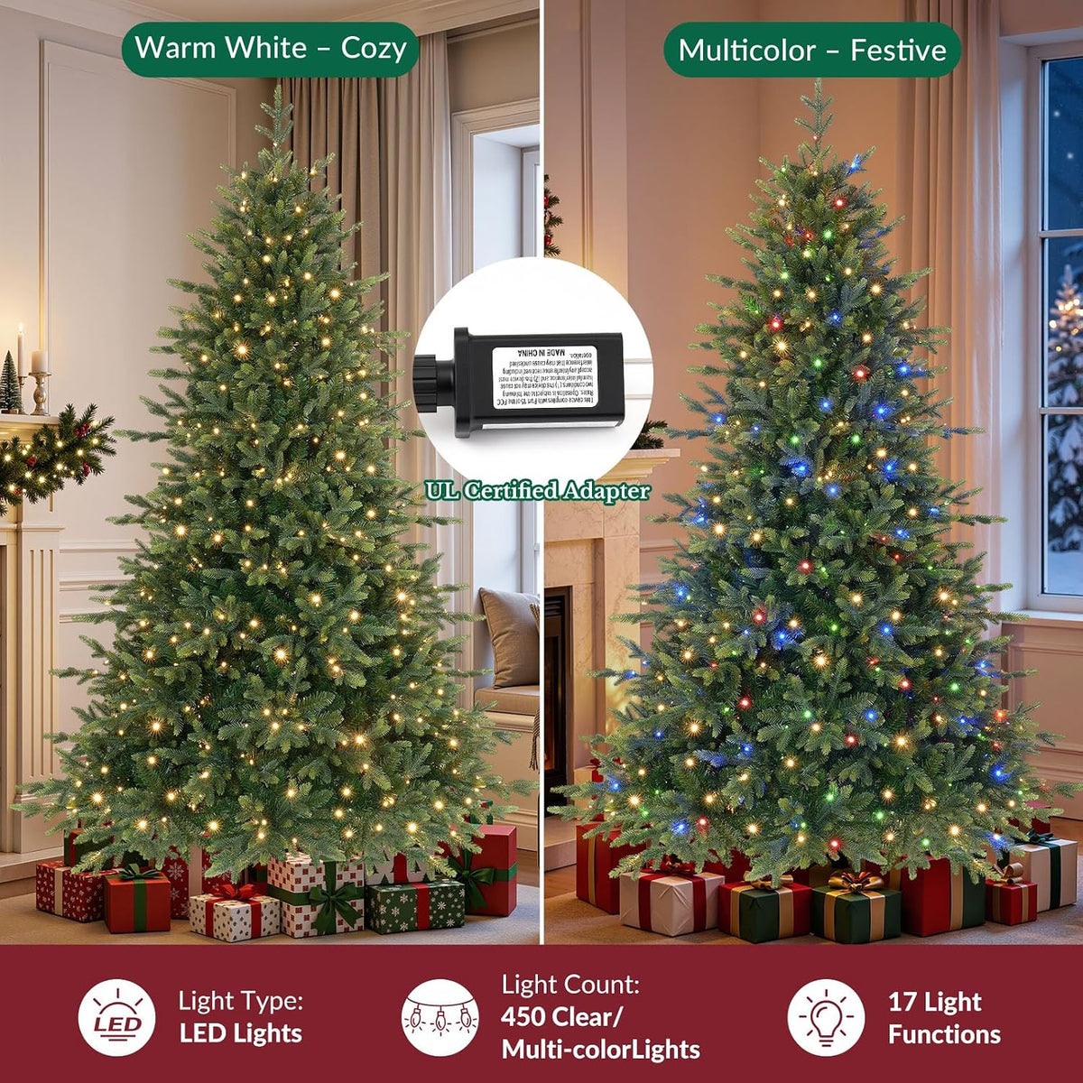 Prelit Artificial Fir Christmas Tree with Dual Color Lights