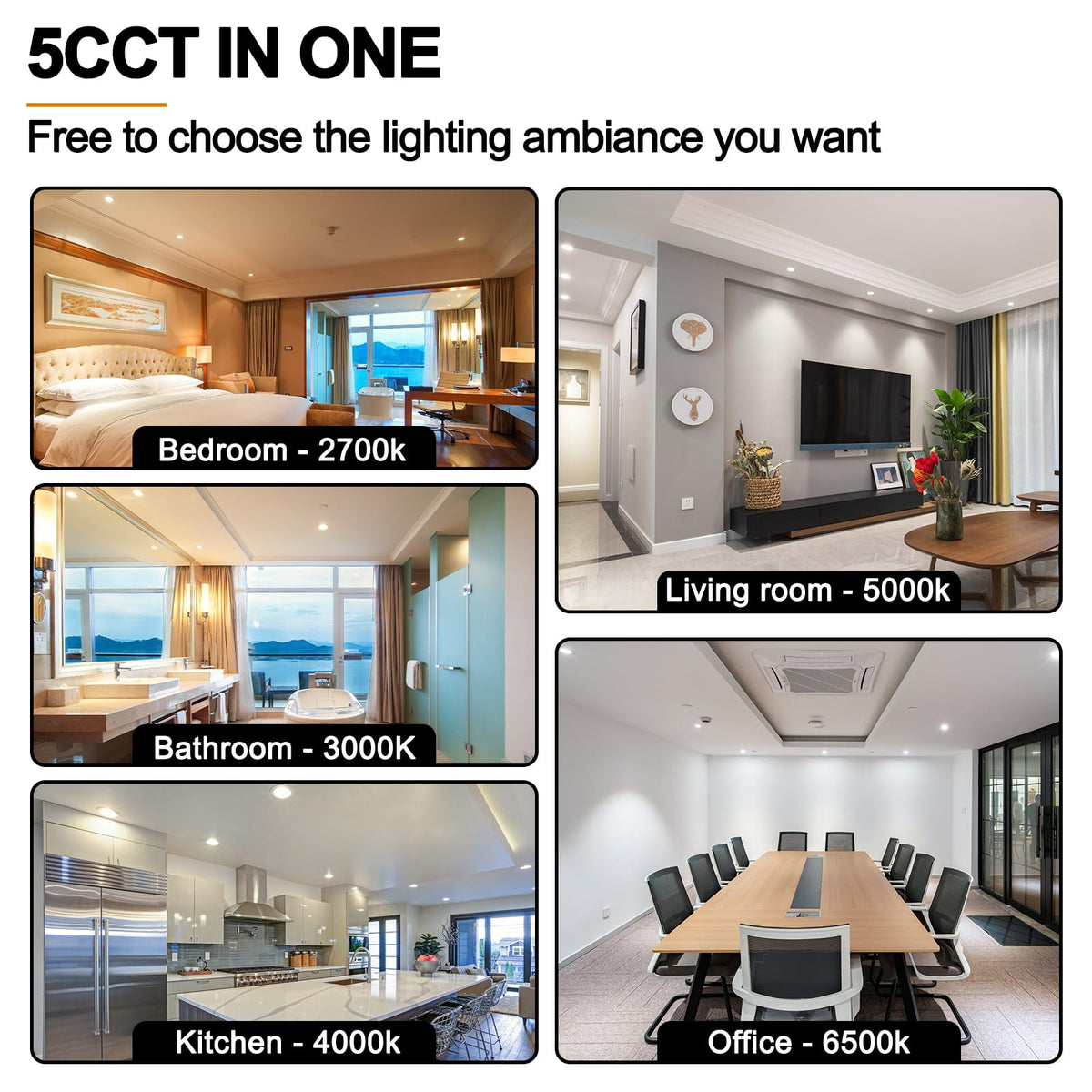Recessed Lighting 4 Inch RGBCW Color Changing 12W LED Downlights with Junction Box,1080Lumens Canless LED Recessed