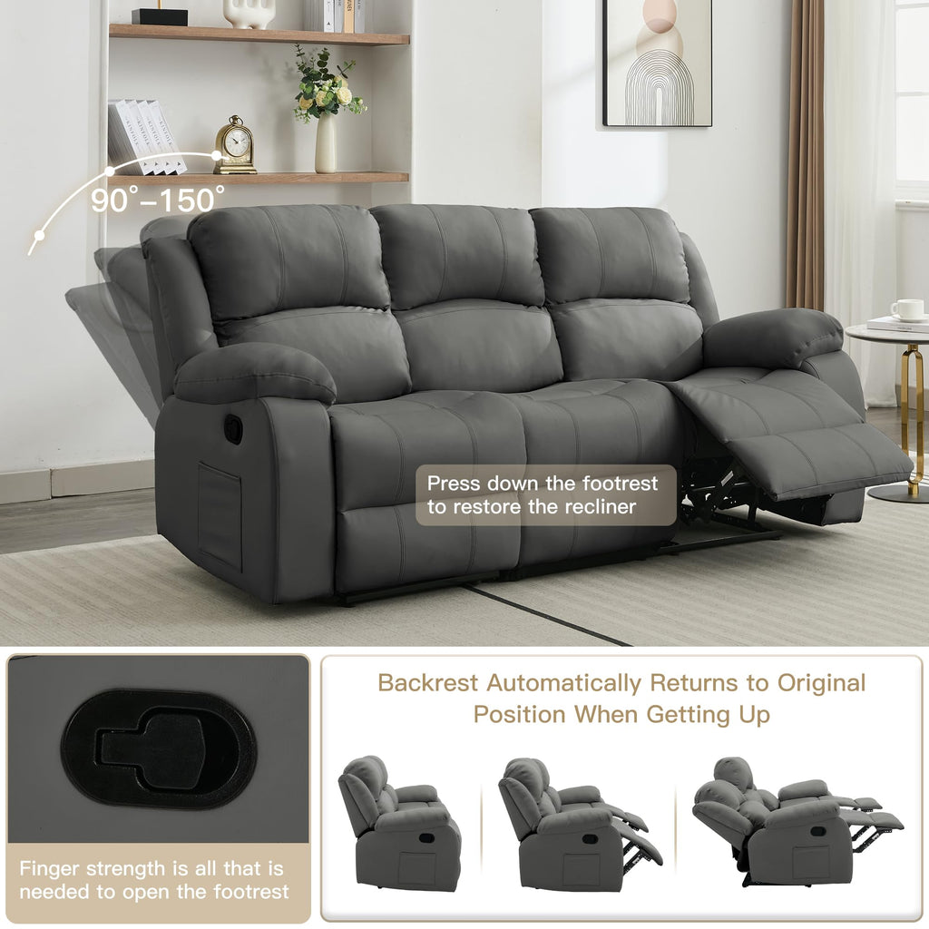 Reclining Couch Sofa Set Anti-Scratch Leather Recliner Sofa Beige