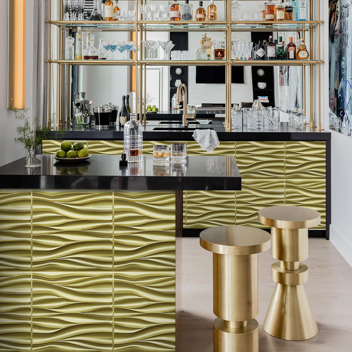 3D Wall Panels, Champaign Gold Wave Design, 19.7''x19.7''