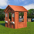 Kids Outdoor Playhouse, Wooden - 42"x46"x55", Golden Red | 100% Fir Wood, Rot-Resistant, 2 Windows + Flowerpot