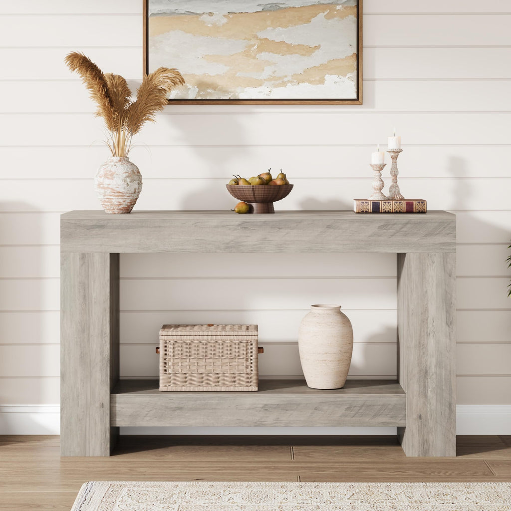 47" Farmhouse 2-Tier Console Table, Grey