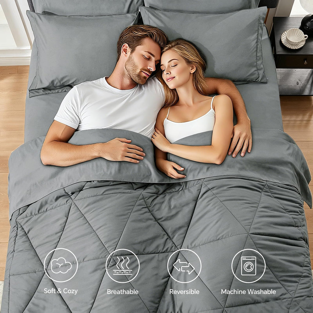 Comforter Set 7 Pieces, Solid Dark Grey Bed in A Bag
