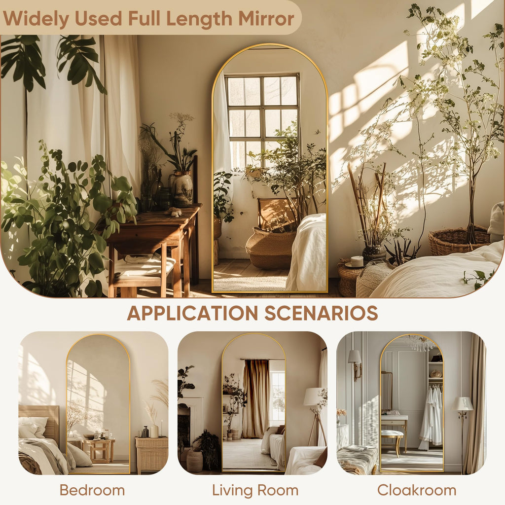 69"x28" Arched Full Length Mirror, Standing Floor Mirror, Gold
