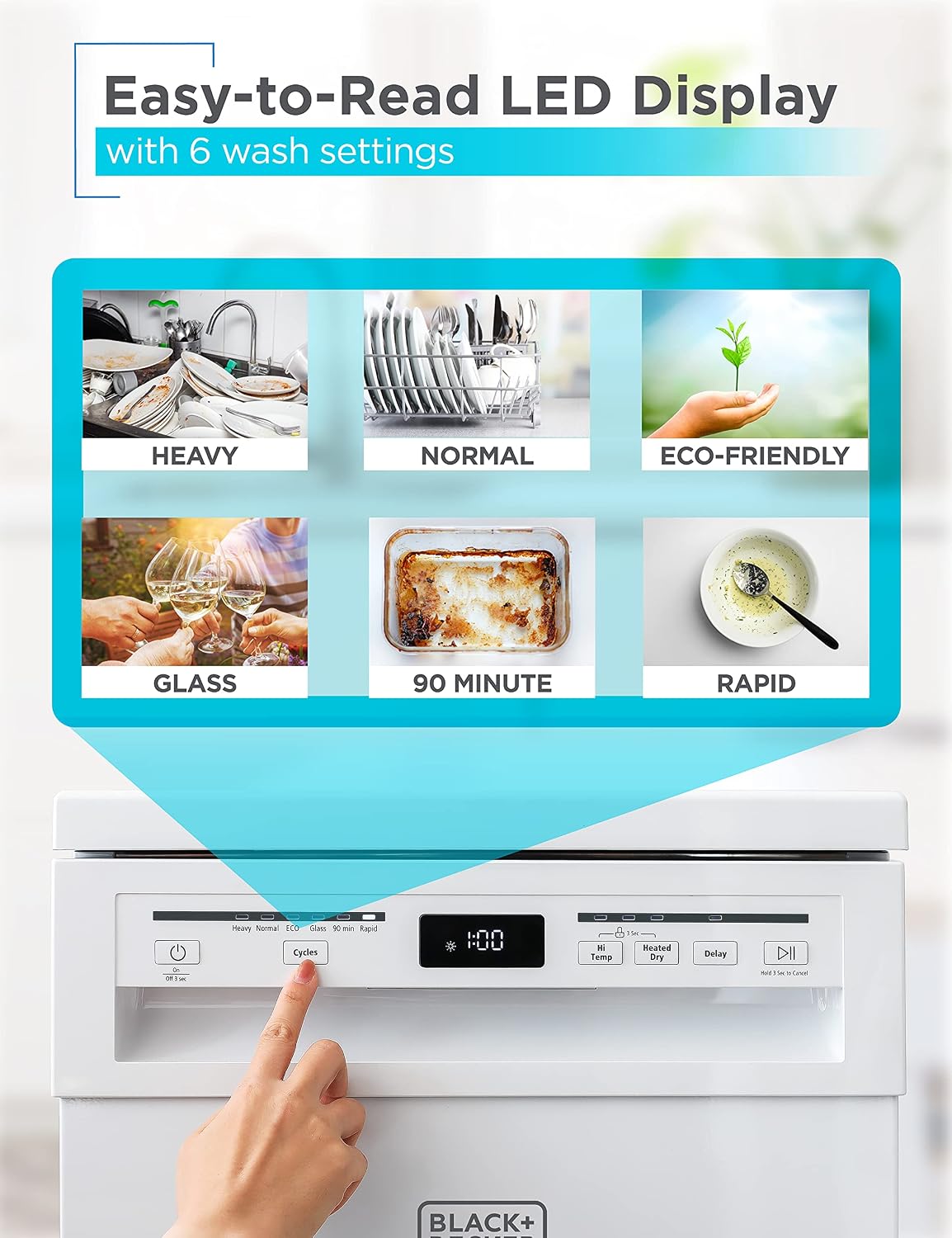 18” Portable Dishwasher, Compact Dish Washer with 8-Place Setting Capacity, Stainless Steel Tub, 6 Wash Programs