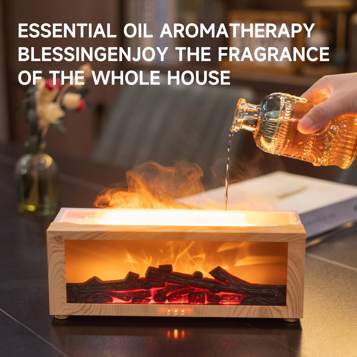 Essential Oil Diffuser Humidifier with Fireplace Flame Effect