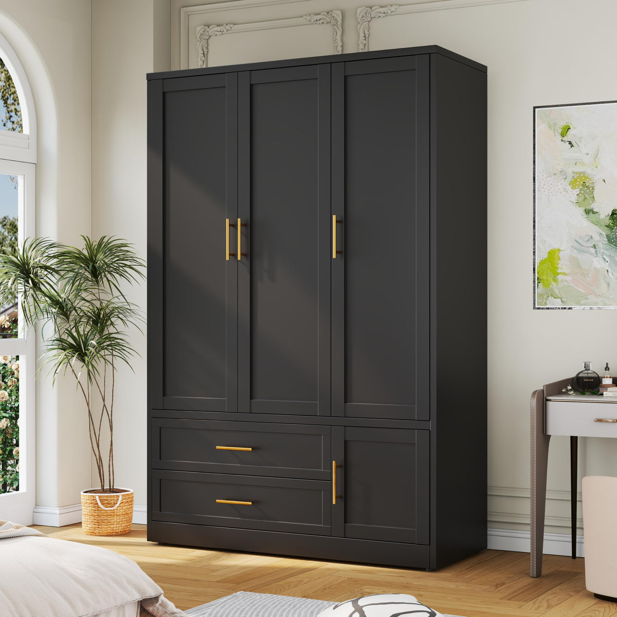 Armoire Wardrobe Closet, Bedroom Clothing Storage Cabinet Black