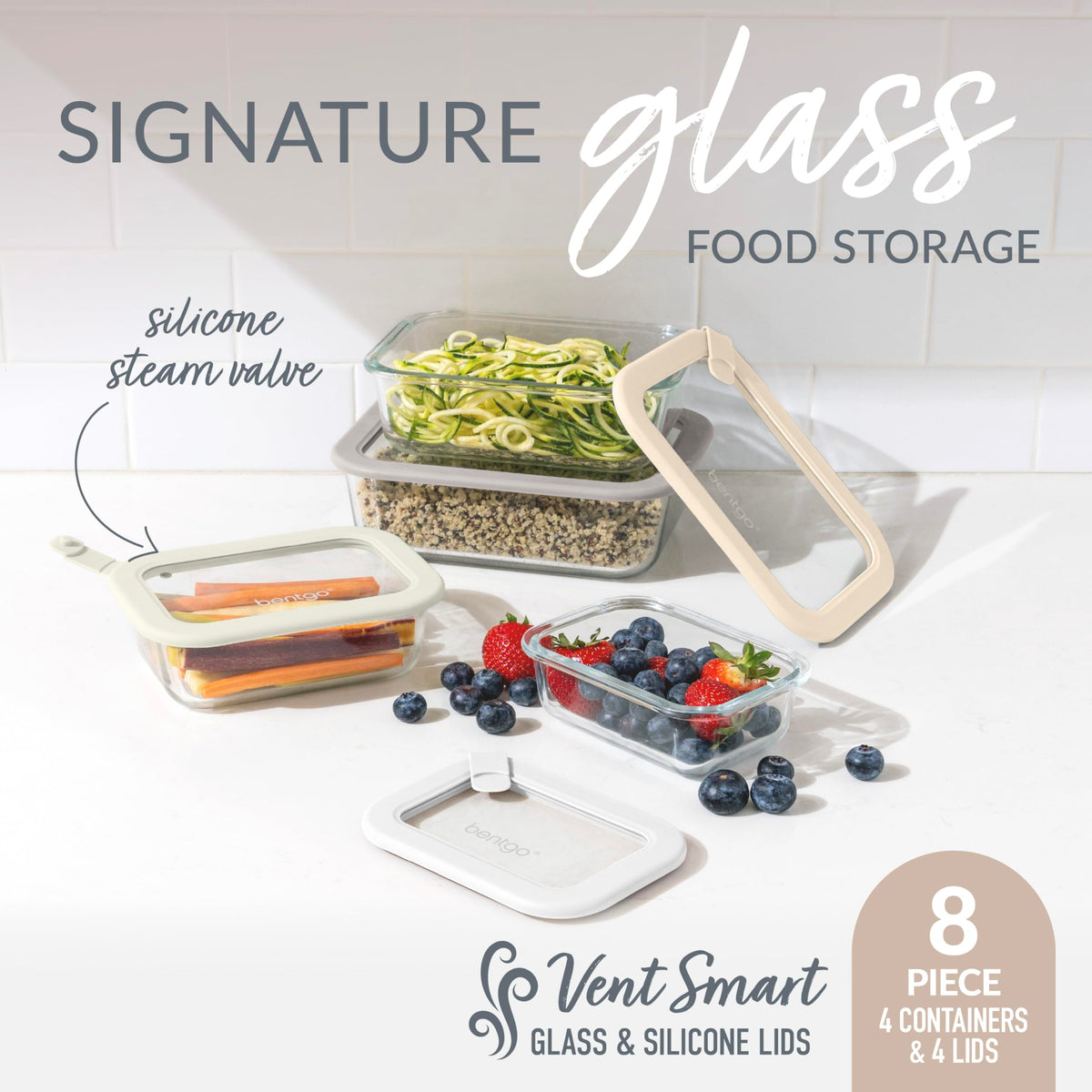 Signature Glass Food Storage Containers with Lids, 8 Piece Set