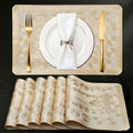 Metallic Gold Placemats Set of 6,Woven Rope Pattern Waterproof PVC Table Mats,Rectangular Washable Non-Slip