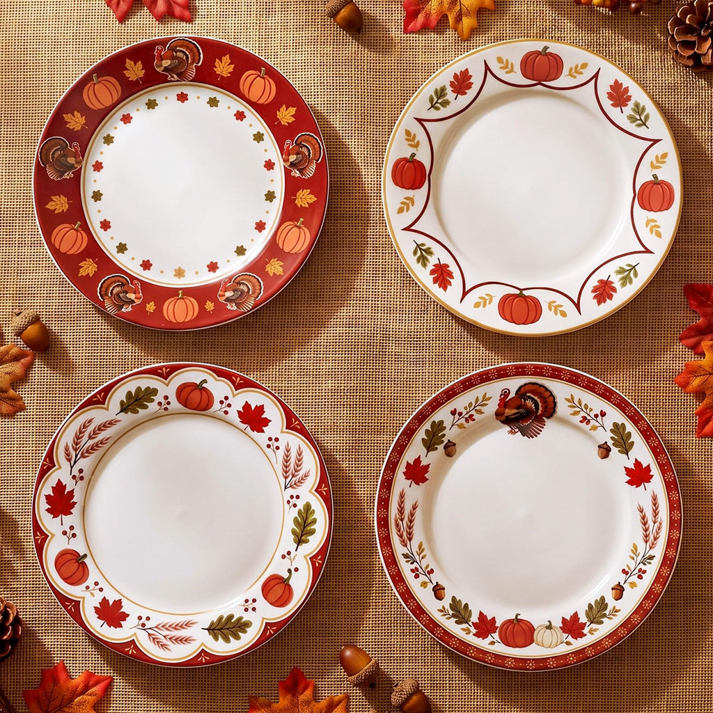 4 Pcs Fall Ceramic Plates 9 Inch Harvest Thanksgiving Dinner Dish