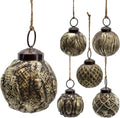 Farmhouse Ball Ornaments (Set of 6, 2", Antique Gold); Distressed Metal Tin Glass Ball Vintage Style
