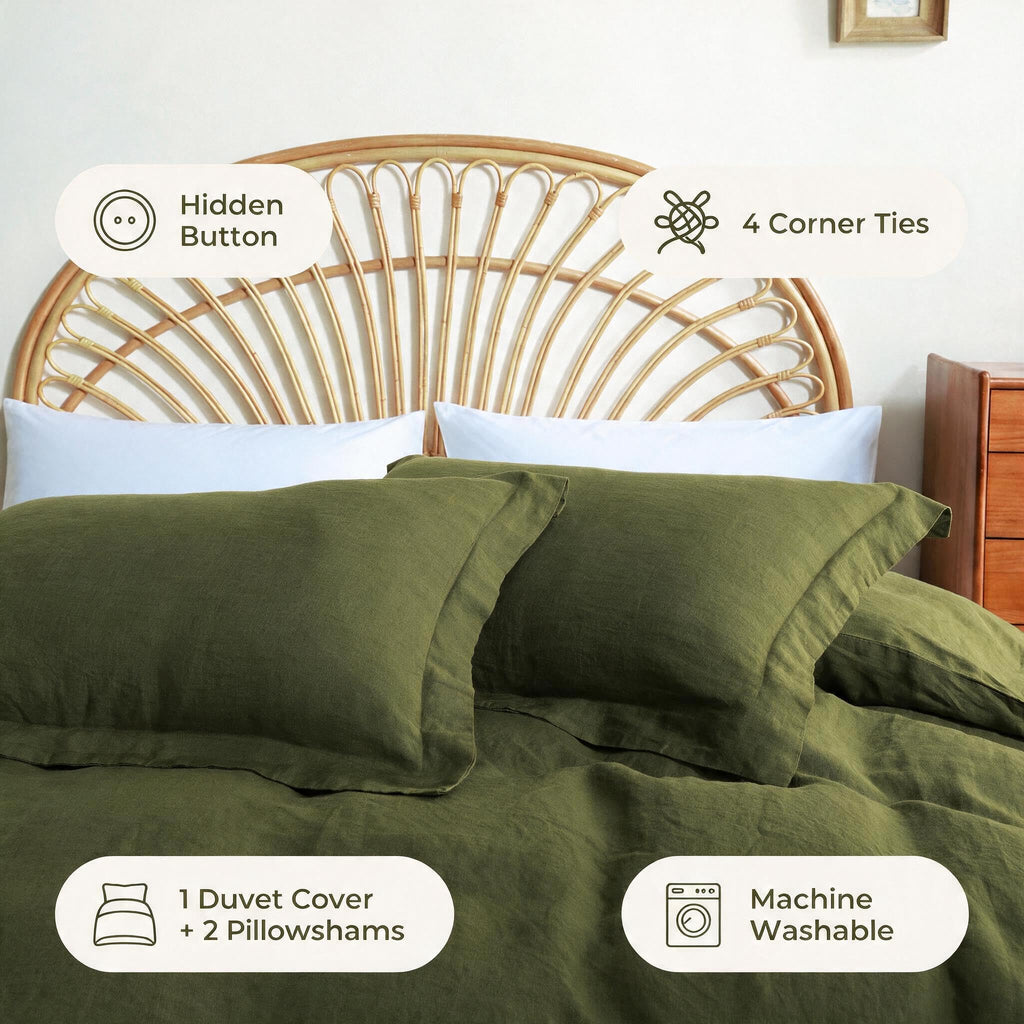 100% French Flax Linen Duvet Cover Set, 88''x92'' 3 Pcs with 4 Corner Ties and Button Closure, Soft and