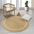 6' ft Round Jute Cotton Area Rug - Natural Fiber Handmade Boho Charm Farmhouse Jute Area Rug Soft Braided Rustic
