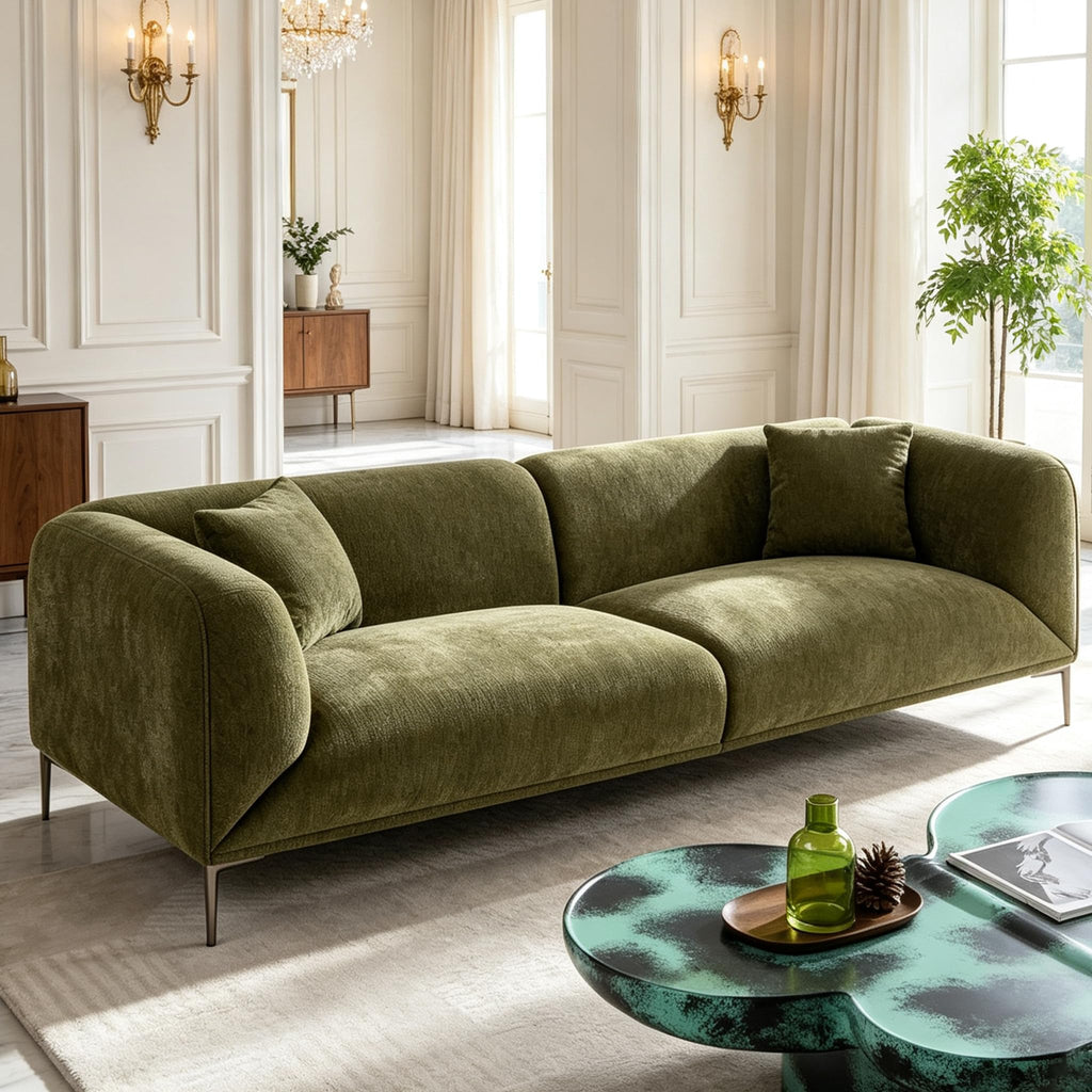 82.7" Modern Sofa Boucle Couch, 2 Pillows, Metal Feet.