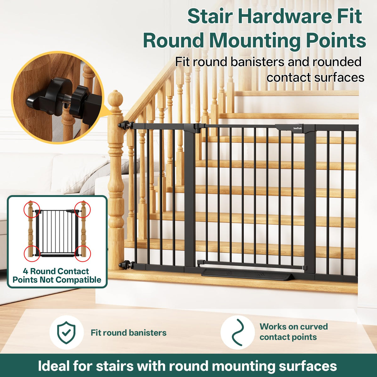 29.6-50.1 in Extra Wide Baby Gate for Stairs and Doorways, Black