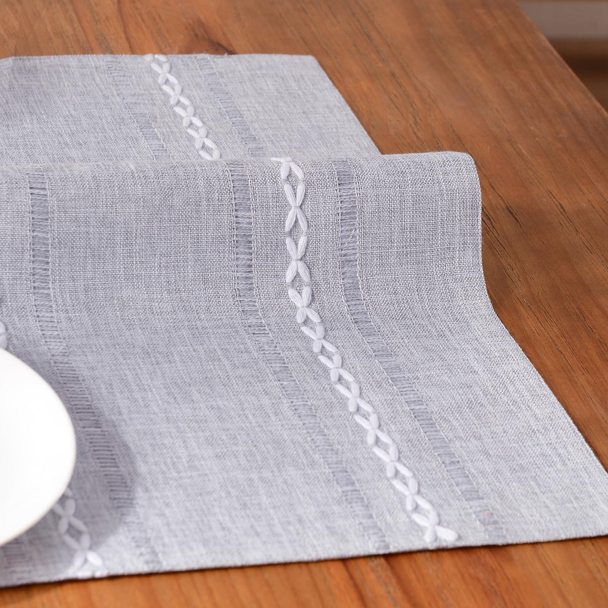 Linen Place Mats, Grey Embroidered Placemats Set of 4