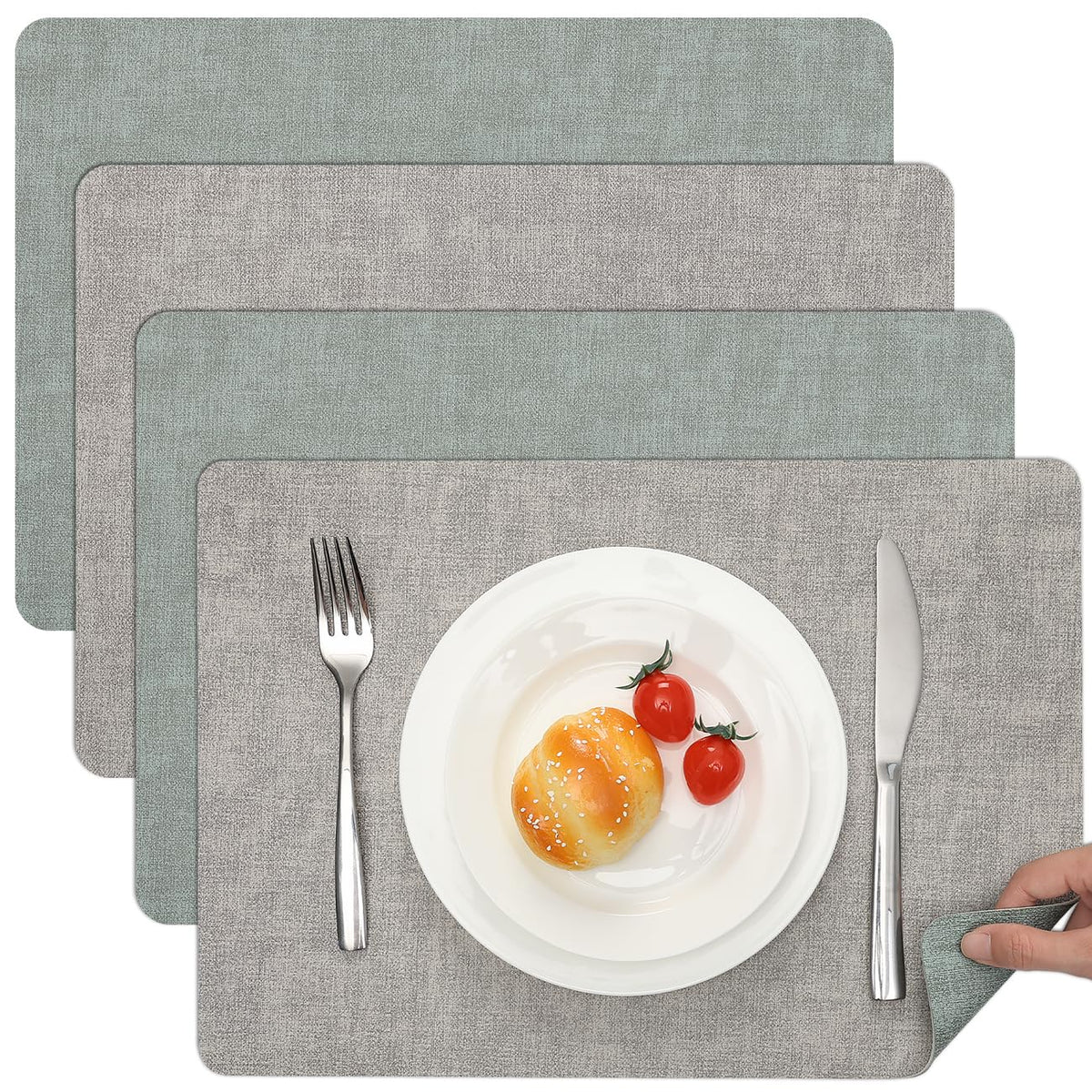 Faux Leather Placemats Set of 4, Reversible Dual-Color Place Mats
